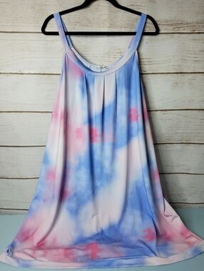 Sleeveless Tie-Dye Cloud Print Sleep Gown - Pink & Blue